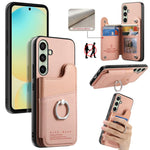 Portafoglio multi-carta con anelli in tessuto twill, custodia per telefono in pelle vegana, For Galaxy S25 Ultra 5G, For Galaxy S24 FE 5G, For Galaxy A55 5G