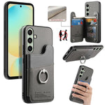 Portafoglio multi-carta con anelli in tessuto twill, custodia per telefono in pelle vegana, For Galaxy S25 Ultra 5G, For Galaxy S24 FE 5G, For Galaxy A55 5G