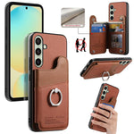 Portafoglio multi-carta con anelli in tessuto twill, custodia per telefono in pelle vegana, For Galaxy S25 Ultra 5G, For Galaxy S24 FE 5G, For Galaxy A55 5G