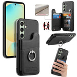 Portafoglio multi-carta con anelli in tessuto twill, custodia per telefono in pelle vegana, For Galaxy S25 Ultra 5G, For Galaxy S24 FE 5G, For Galaxy A55 5G