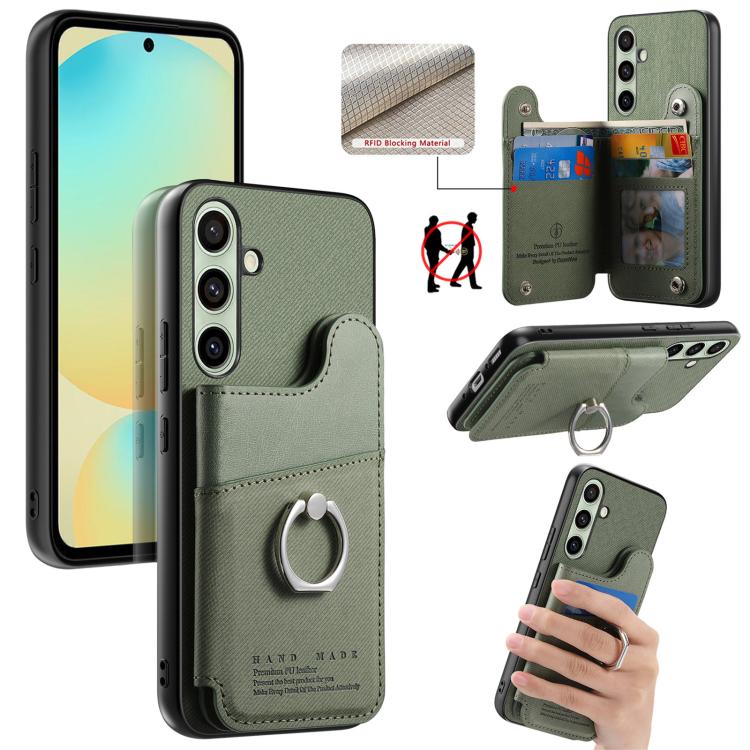 Portafoglio multi-carta con anelli in tessuto twill, custodia per telefono in pelle vegana, For Galaxy S25 Ultra 5G, For Galaxy S24 FE 5G, For Galaxy A55 5G