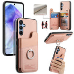 Portafoglio multi-carta con anelli in tessuto twill, custodia per telefono in pelle vegana, For Galaxy S25 Ultra 5G, For Galaxy S24 FE 5G, For Galaxy A55 5G