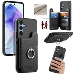 Portafoglio multi-carta con anelli in tessuto twill, custodia per telefono in pelle vegana, For Galaxy S25 Ultra 5G, For Galaxy S24 FE 5G, For Galaxy A55 5G