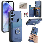 Portafoglio multi-carta con anelli in tessuto twill, custodia per telefono in pelle vegana, For Galaxy S25 Ultra 5G, For Galaxy S24 FE 5G, For Galaxy A55 5G