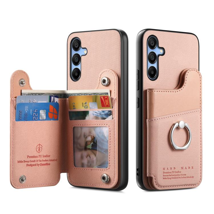 Portafoglio multi-carta con anelli in tessuto twill, custodia per telefono in pelle vegana, For Galaxy A35 5G, For Galaxy S24 Ultra 5G, For Galaxy S24+ 5G