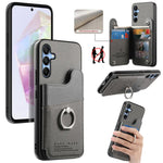 Portafoglio multi-carta con anelli in tessuto twill, custodia per telefono in pelle vegana, For Galaxy A35 5G, For Galaxy S24 Ultra 5G, For Galaxy S24+ 5G