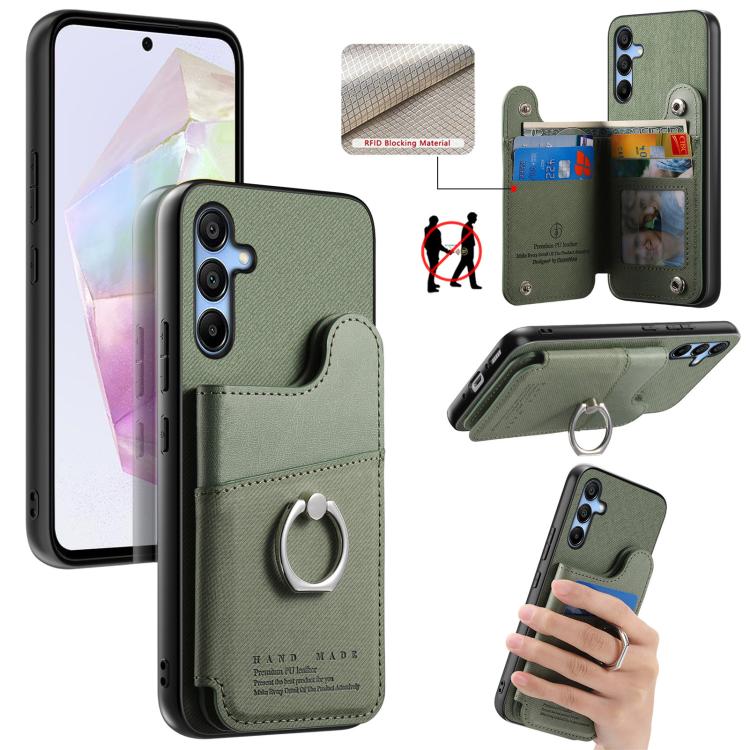 Portafoglio multi-carta con anelli in tessuto twill, custodia per telefono in pelle vegana, For Galaxy A35 5G, For Galaxy S24 Ultra 5G, For Galaxy S24+ 5G