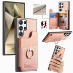 Portafoglio multi-carta con anelli in tessuto twill, custodia per telefono in pelle vegana, For Galaxy A35 5G, For Galaxy S24 Ultra 5G, For Galaxy S24+ 5G