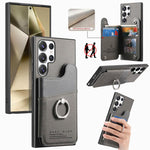 Portafoglio multi-carta con anelli in tessuto twill, custodia per telefono in pelle vegana, For Galaxy A35 5G, For Galaxy S24 Ultra 5G, For Galaxy S24+ 5G