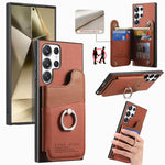 Portafoglio multi-carta con anelli in tessuto twill, custodia per telefono in pelle vegana, For Galaxy A35 5G, For Galaxy S24 Ultra 5G, For Galaxy S24+ 5G