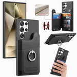 Portafoglio multi-carta con anelli in tessuto twill, custodia per telefono in pelle vegana, For Galaxy A35 5G, For Galaxy S24 Ultra 5G, For Galaxy S24+ 5G