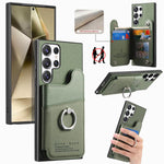 Portafoglio multi-carta con anelli in tessuto twill, custodia per telefono in pelle vegana, For Galaxy A35 5G, For Galaxy S24 Ultra 5G, For Galaxy S24+ 5G