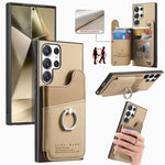Portafoglio multi-carta con anelli in tessuto twill, custodia per telefono in pelle vegana, For Galaxy A35 5G, For Galaxy S24 Ultra 5G, For Galaxy S24+ 5G