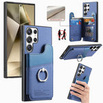 Portafoglio multi-carta con anelli in tessuto twill, custodia per telefono in pelle vegana, For Galaxy A35 5G, For Galaxy S24 Ultra 5G, For Galaxy S24+ 5G