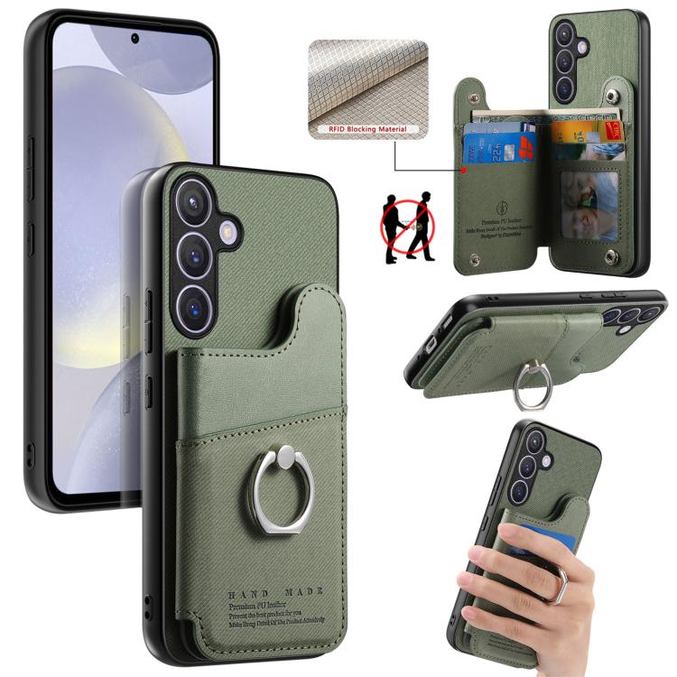 Portafoglio multi-carta con anelli in tessuto twill, custodia per telefono in pelle vegana, For Galaxy A35 5G, For Galaxy S24 Ultra 5G, For Galaxy S24+ 5G