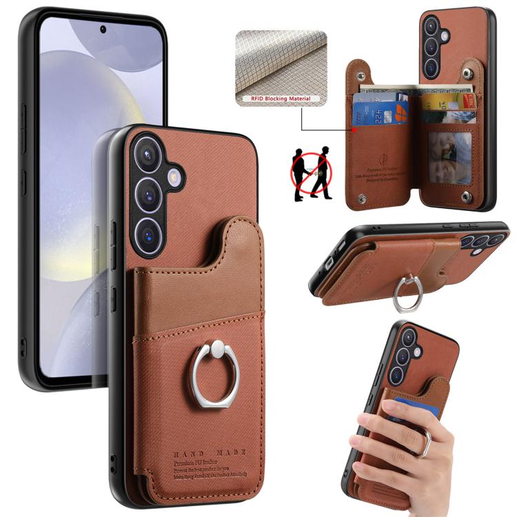 Portafoglio multi-carta con anelli in tessuto twill, custodia per telefono in pelle vegana, For Galaxy S24 5G, For Galaxy S23 FE 5G, For Galaxy A54 5G