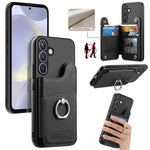 Portafoglio multi-carta con anelli in tessuto twill, custodia per telefono in pelle vegana, For Galaxy S24 5G, For Galaxy S23 FE 5G, For Galaxy A54 5G