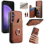 Portafoglio multi-carta con anelli in tessuto twill, custodia per telefono in pelle vegana, For Galaxy S24 5G, For Galaxy S23 FE 5G, For Galaxy A54 5G