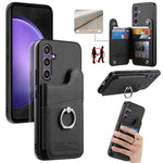 Portafoglio multi-carta con anelli in tessuto twill, custodia per telefono in pelle vegana, For Galaxy S24 5G, For Galaxy S23 FE 5G, For Galaxy A54 5G