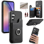 Portafoglio multi-carta con anelli in tessuto twill, custodia per telefono in pelle vegana, For Galaxy S24 5G, For Galaxy S23 FE 5G, For Galaxy A54 5G