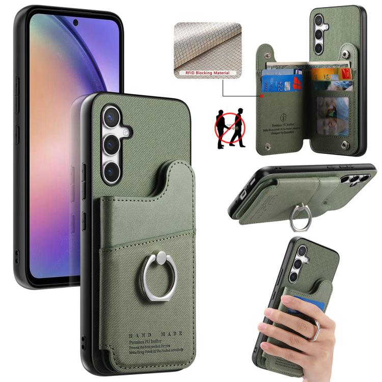 Portafoglio multi-carta con anelli in tessuto twill, custodia per telefono in pelle vegana, For Galaxy S24 5G, For Galaxy S23 FE 5G, For Galaxy A54 5G