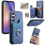 Portafoglio multi-carta con anelli in tessuto twill, custodia per telefono in pelle vegana, For Galaxy S24 5G, For Galaxy S23 FE 5G, For Galaxy A54 5G