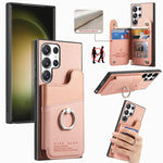 Portafoglio multi-carta con anelli in tessuto twill, custodia per telefono in pelle vegana, For Galaxy S23 Ultra 5G, For Galaxy S23+ 5G, For Galaxy S23 5G