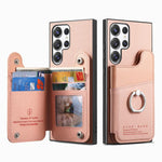 Portafoglio multi-carta con anelli in tessuto twill, custodia per telefono in pelle vegana, For Galaxy S23 Ultra 5G, For Galaxy S23+ 5G, For Galaxy S23 5G