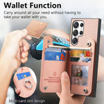 Portafoglio multi-carta con anelli in tessuto twill, custodia per telefono in pelle vegana, For Galaxy S23 Ultra 5G, For Galaxy S23+ 5G, For Galaxy S23 5G