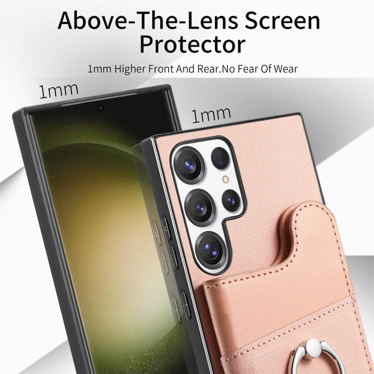 Portafoglio multi-carta con anelli in tessuto twill, custodia per telefono in pelle vegana, For Galaxy S23 Ultra 5G, For Galaxy S23+ 5G, For Galaxy S23 5G