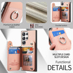 Portafoglio multi-carta con anelli in tessuto twill, custodia per telefono in pelle vegana, For Galaxy S23 Ultra 5G, For Galaxy S23+ 5G, For Galaxy S23 5G