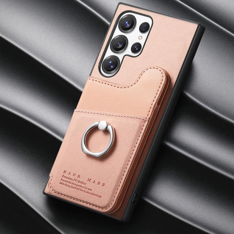 Portafoglio multi-carta con anelli in tessuto twill, custodia per telefono in pelle vegana, For Galaxy S23 Ultra 5G, For Galaxy S23+ 5G, For Galaxy S23 5G