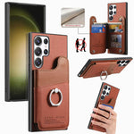 Portafoglio multi-carta con anelli in tessuto twill, custodia per telefono in pelle vegana, For Galaxy S23 Ultra 5G, For Galaxy S23+ 5G, For Galaxy S23 5G
