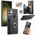 Portafoglio multi-carta con anelli in tessuto twill, custodia per telefono in pelle vegana, For Galaxy S23 Ultra 5G, For Galaxy S23+ 5G, For Galaxy S23 5G