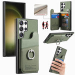 Portafoglio multi-carta con anelli in tessuto twill, custodia per telefono in pelle vegana, For Galaxy S23 Ultra 5G, For Galaxy S23+ 5G, For Galaxy S23 5G