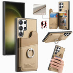 Portafoglio multi-carta con anelli in tessuto twill, custodia per telefono in pelle vegana, For Galaxy S23 Ultra 5G, For Galaxy S23+ 5G, For Galaxy S23 5G