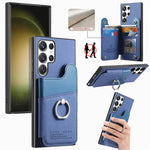 Portafoglio multi-carta con anelli in tessuto twill, custodia per telefono in pelle vegana, For Galaxy S23 Ultra 5G, For Galaxy S23+ 5G, For Galaxy S23 5G