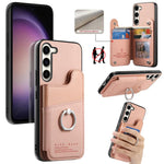 Portafoglio multi-carta con anelli in tessuto twill, custodia per telefono in pelle vegana, For Galaxy S23 Ultra 5G, For Galaxy S23+ 5G, For Galaxy S23 5G