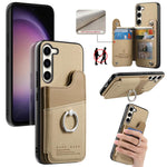 Portafoglio multi-carta con anelli in tessuto twill, custodia per telefono in pelle vegana, For Galaxy S23 Ultra 5G, For Galaxy S23+ 5G, For Galaxy S23 5G