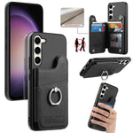 Portafoglio multi-carta con anelli in tessuto twill, custodia per telefono in pelle vegana, For Galaxy S23 Ultra 5G, For Galaxy S23+ 5G, For Galaxy S23 5G