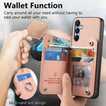 Portafoglio multi-carta con anelli in tessuto twill, custodia per telefono in pelle vegana, For Galaxy A17, For Galaxy A07, For Galaxy A16