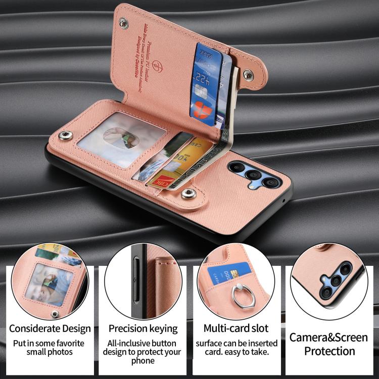 Portafoglio multi-carta con anelli in tessuto twill, custodia per telefono in pelle vegana, For Galaxy A17, For Galaxy A07, For Galaxy A16