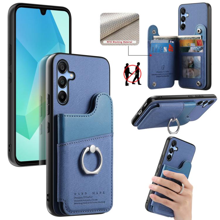 Portafoglio multi-carta con anelli in tessuto twill, custodia per telefono in pelle vegana, For Galaxy A17, For Galaxy A07, For Galaxy A16