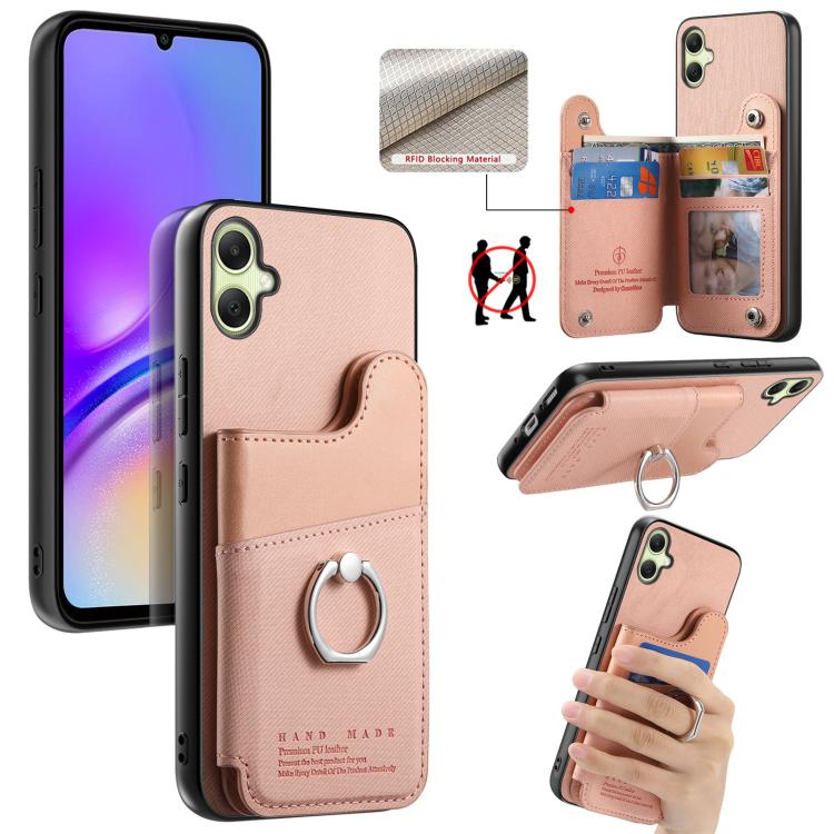 Portafoglio multi-carta con anelli in tessuto twill, custodia per telefono in pelle vegana, For Galaxy A17, For Galaxy A07, For Galaxy A16