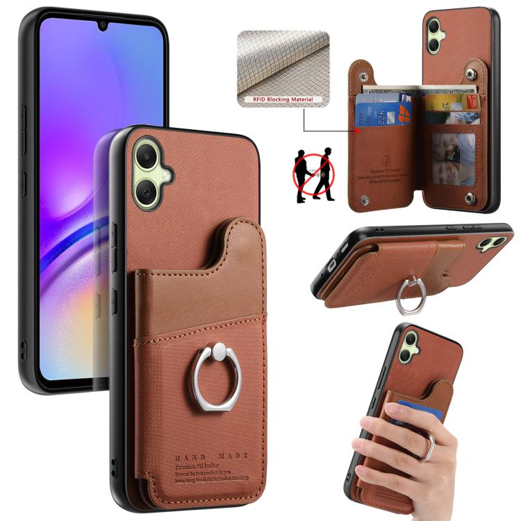 Portafoglio multi-carta con anelli in tessuto twill, custodia per telefono in pelle vegana, For Galaxy A17, For Galaxy A07, For Galaxy A16