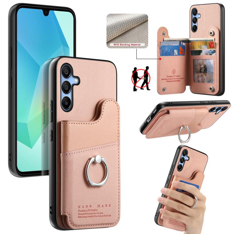 Portafoglio multi-carta con anelli in tessuto twill, custodia per telefono in pelle vegana, For Galaxy A17, For Galaxy A07, For Galaxy A16