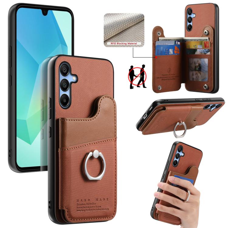Portafoglio multi-carta con anelli in tessuto twill, custodia per telefono in pelle vegana, For Galaxy A17, For Galaxy A07, For Galaxy A16