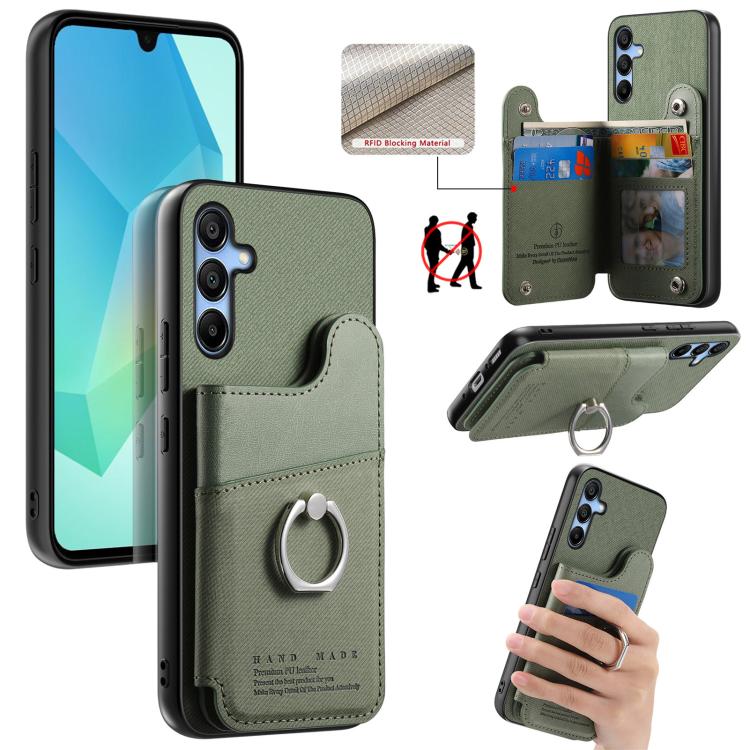 Portafoglio multi-carta con anelli in tessuto twill, custodia per telefono in pelle vegana, For Galaxy A17, For Galaxy A07, For Galaxy A16
