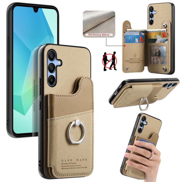 Portafoglio multi-carta con anelli in tessuto twill, custodia per telefono in pelle vegana, For Galaxy A17, For Galaxy A07, For Galaxy A16