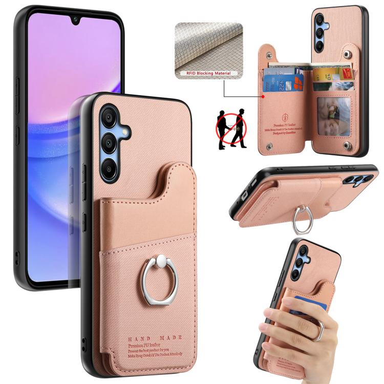 Portafoglio multi-carta con anelli in tessuto twill, custodia per telefono in pelle vegana, For Galaxy A15